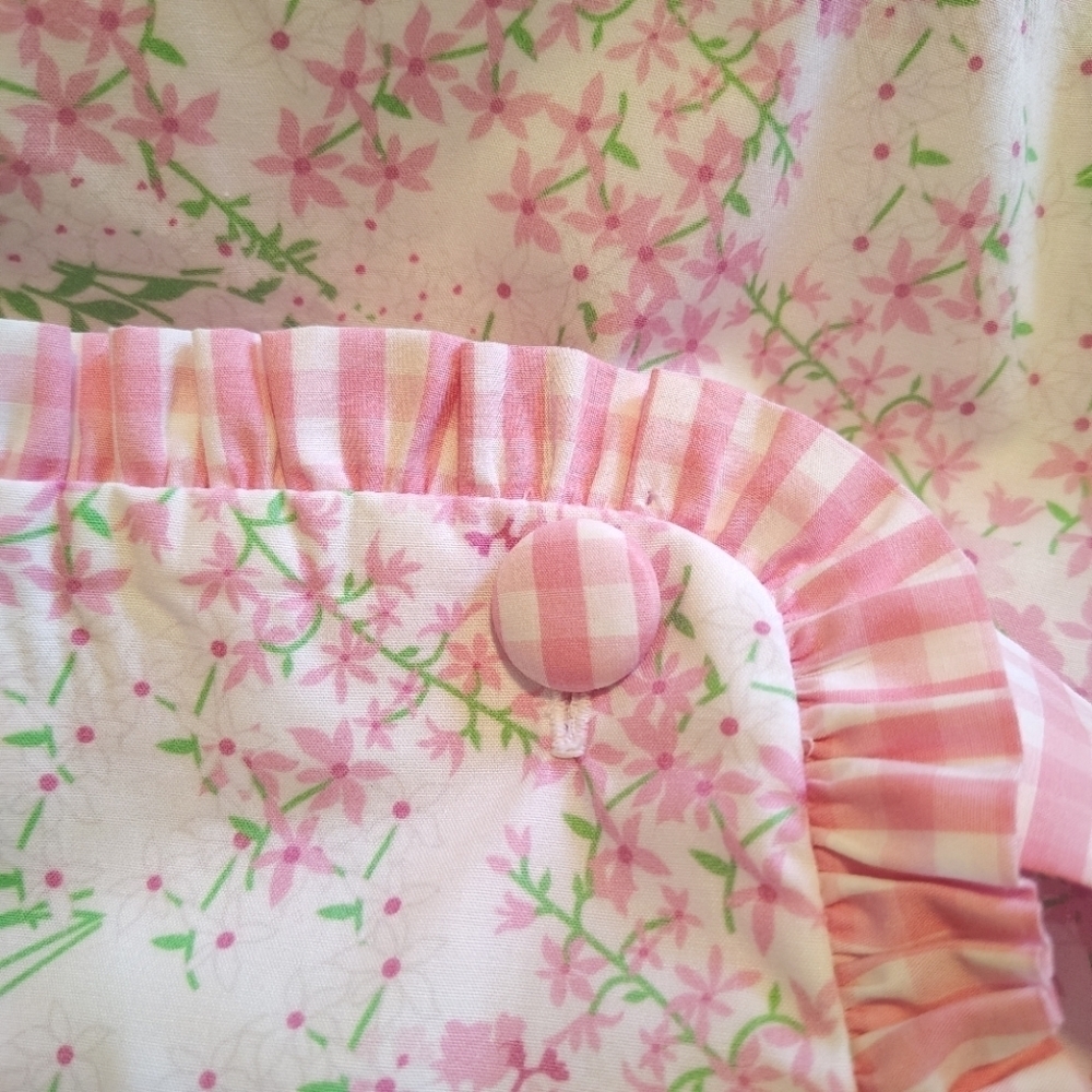 Classic Whimsy Pink Green Gingham Floral Dress Size 8 Preppy Pastel Ditsy Ruffle - Picture 5 of 9